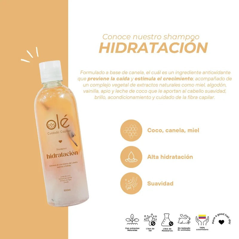 Shampoo coco, canela y miel Olé