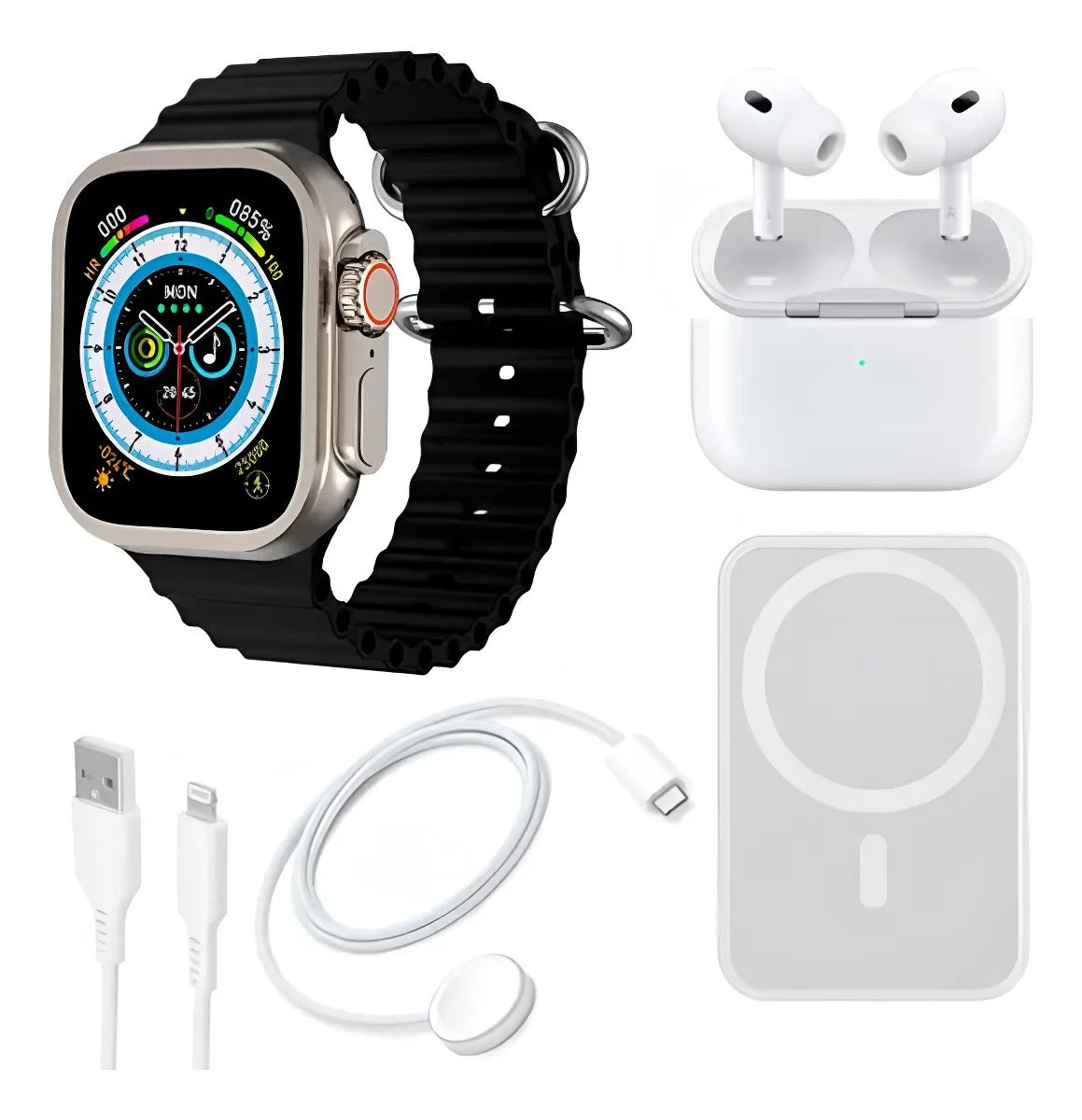 Reloj inteligente con audifonos y Powerbank