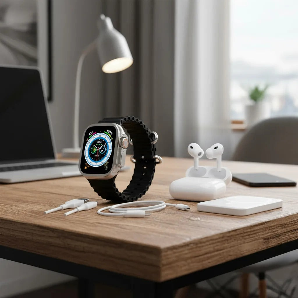 Reloj inteligente con audifonos y Powerbank